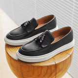 Smooth Leather Tassels Slip-on Flats for Male