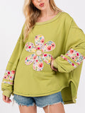 Women's Oversized Crew Neck Floral Patch Sweatshirt