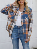 Relaxed Multicolor Plaid Chest Pocket Lapel Blouses for Women