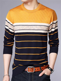 Male Casual Striped Round Neck Knitting Sweater