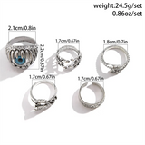 5Pcs/Set Blue Evil Eye Snake Scorpion Unisex Gothic Rings