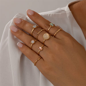 8Pcs/Set Elegant Round Crystal Rings for Lady