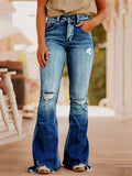 Casual Retro Ripped Flared Jeans for Women