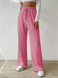 Women's Striped Texture Loose Drawstring Straight-Leg Pants