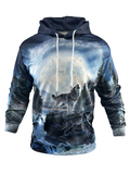 Mighty Wolf King 3D Animal Print Men's Casual Hoodies