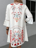 V-neck Bell Sleeve Lace Spliced Printed Dress for Women