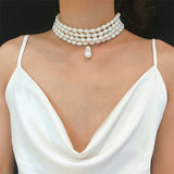 Gorgeous Imitation White Pearl Pendant Necklace for Lady