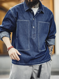 Men's Vintage Lapel Button Design Denim Coats