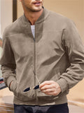 Men's Faux Suede Stand Up Collar Zipper Bomber Jacket