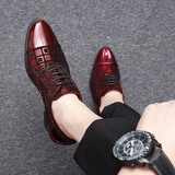 Male Square Check Pattern Mid Cuban Heel Dress Shoes