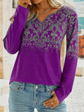 Ethnic Style Small V-Neck Long Sleeve Shirt for Women