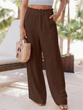 Women's Leisure Elastic Waist Straight-Leg Pants with Pocket