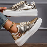 Female Durable Metallic Platform Lace-Up Shoes