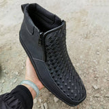 Men's Hand-Woven Side Zipper PU Leather High-Top Boots