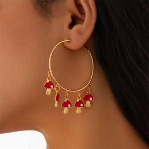 Cute Mushroom & Cherry Forest Holiday Hoop Earrings for Women