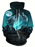 Moon & Wild Wolf Howl 3D Printed Hoodies for Male