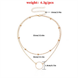 Double Layer Beaded Ring Round Circle Pendant Necklaces