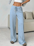 Women's Comfort Elastic Waist Striped Casual Straight Leg Pants