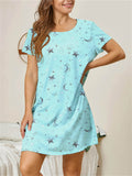 Stylish Printed Women's Crew Neck Nightwear Dresses