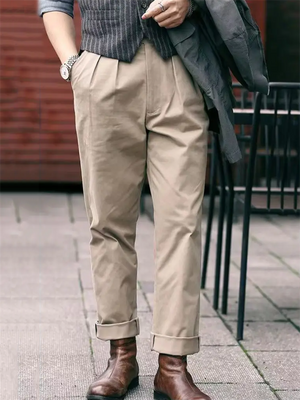 Men's British Style Adjustable Waist Straight-Leg Pants