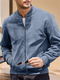 Men's Faux Suede Stand Up Collar Zipper Bomber Jacket