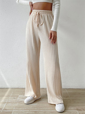 Women's Striped Texture Loose Drawstring Straight-Leg Pants