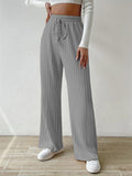 Women's Striped Texture Loose Drawstring Straight-Leg Pants