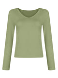 V Neck Slim Fit Stretchy Simple Base Shirt for Women