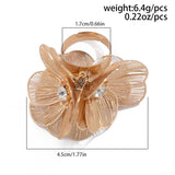 Hollow Petal Rhinestone Flower French Rings for Lady