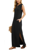 Simple Loose Round Neck Sleeveless Side Split Dress for Women