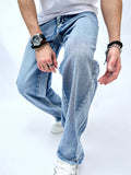 Loose Fit High Waist Raw Hem Jeans for Male