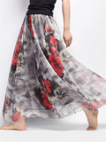 Ladies Flowy Chinese Landscape Floral Print Skirts