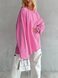 Female Leisure Pink Round Neck Long Sleeve T-shirts