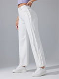 Women's Fashionable High Waist White Simple Straight-Leg Jeans