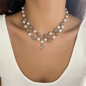 Fashion Star Pendant Imitation Pearls Necklace for Women