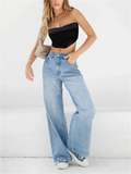 High-Rise Wide Leg Female Trendy Mopping Jeans