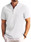 Simple Retro Striped Texture Short Sleeve Henley Shirt for Men