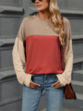 Candy Color Striped Texture Autumn Long Sleeve Shirt for Women