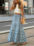 Casual Mini Floral Print Blue Ruffled Skirts for Women