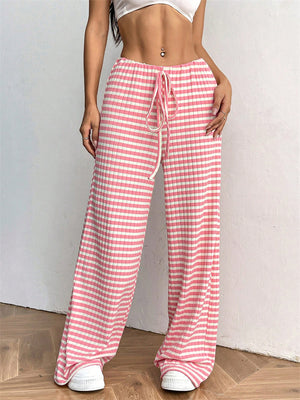 Women's Comfort Elastic Waist Striped Casual Straight Leg Pants