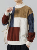 Men's Color Block Patchwork Round Neck Warm Knitted Sweater