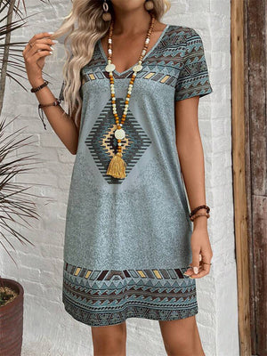 Women's Geometric Print Retro V-Neck Dresses