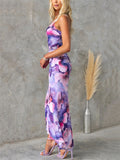 French Style One Shoulder Floral Print Ruffle Hem Dress for Ladies