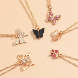 6Pcs/Set Stylish Rhinestone Butterfly Pendant Necklaces for Women