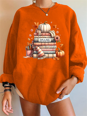 Female Halloween Pumpkin Book Pencil Scarf Graphic Hoodies