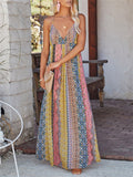 Bohemian Multicolor Stripe V Neck Strappy Maxi Dress for Women