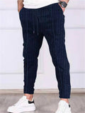 Leisure Striped Slim Fit Drawstring Trousers for Men