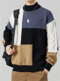 Men's Color Block Patchwork Round Neck Warm Knitted Sweater