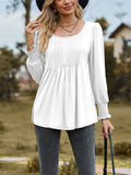 Scoop Neck Pleated Lantern Sleeve Slim Fit Shirt for Women