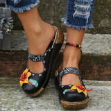 Leisure Flower Decoration Round Toe Wedge Heel Sandals for Ladies